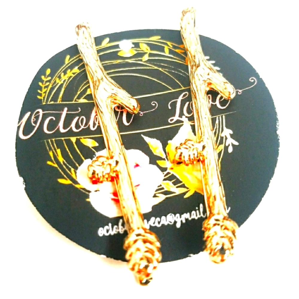 Branch bird gold hair pin
